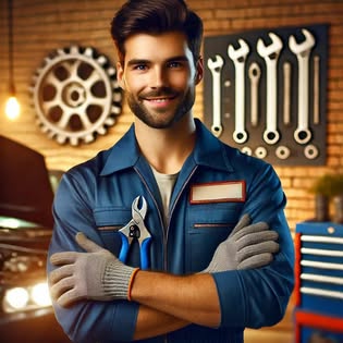 Friendly mechanic in the shop